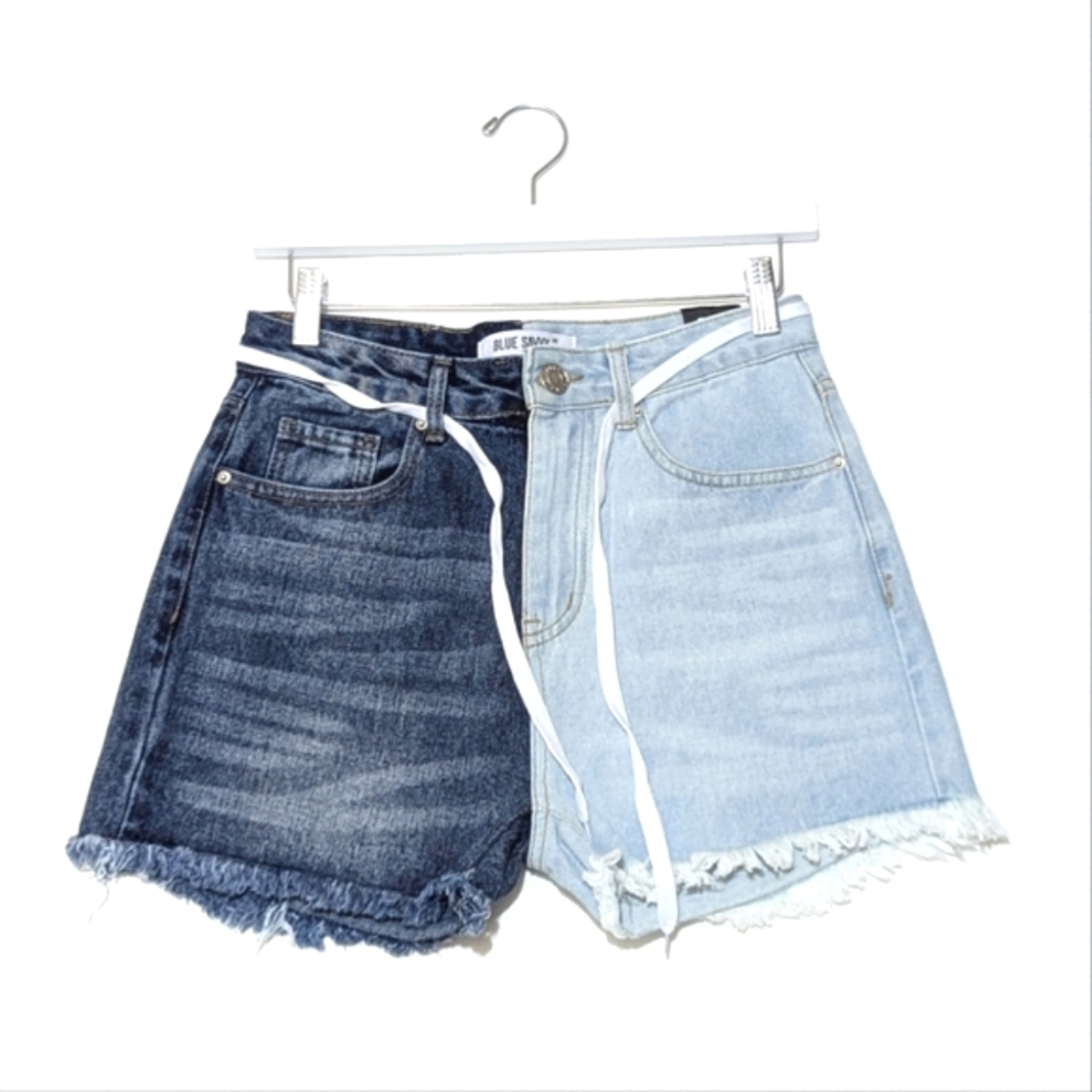 Blue Savvy | NEW | Denim Shorts | High Rise | Stretchy | Soft | Two Tone | Boho|